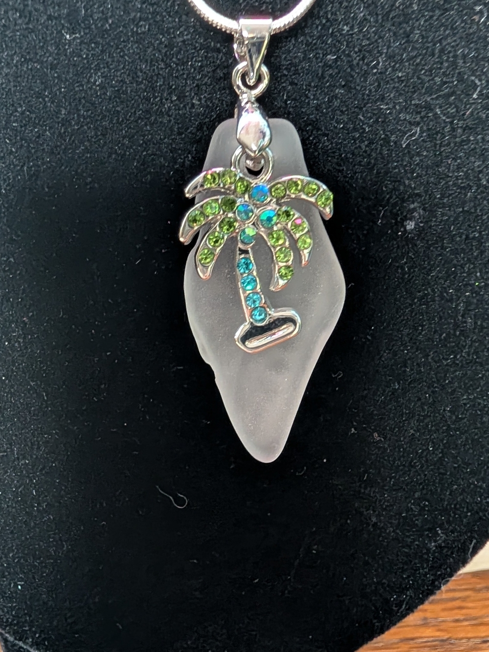 OOAK Handmade Sterling Silver Crystal Palm Tree & Cuban Sea Glass Necklace